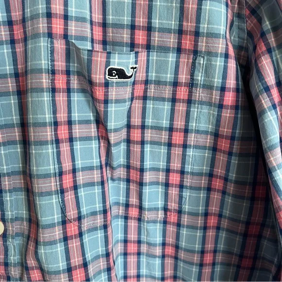 Vineyard Vines Slim Fit Tucker Shirt Pink Blue Micro Plaid L - Picture 2 of 5